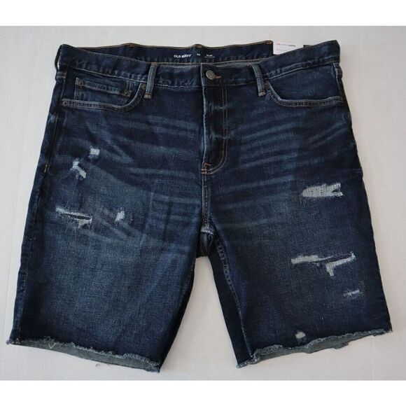 Old Navy Women's Sz 40 Blue Distressed Slim Built-In Flex Denim Shorts - Picture 1 of 8